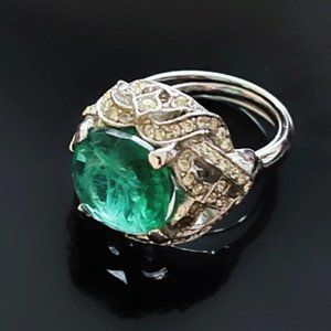 ✨VTG Natural Green Gem Rhinestone Ring sz 4-6